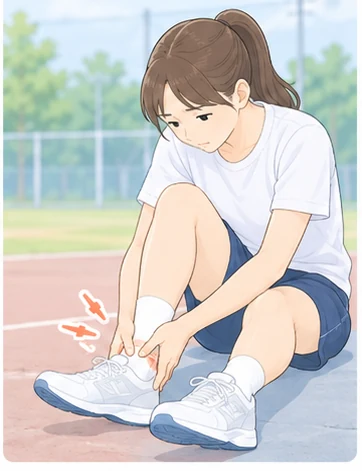 スポーツ中に足首をひねり足首を支える人物のイラスト