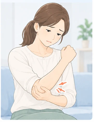 肘の痛みで肘を支える人物のイラスト