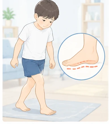 子どもの扁平足と土踏まずの形を示すイラスト
