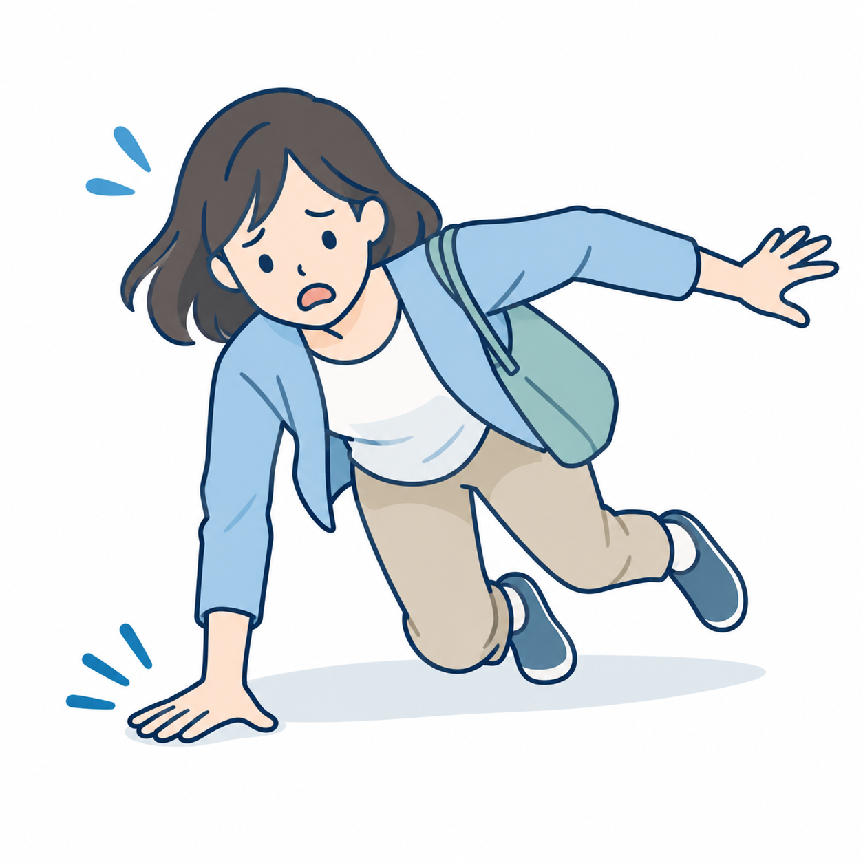 転倒して地面に手をついた瞬間の女性のイラスト