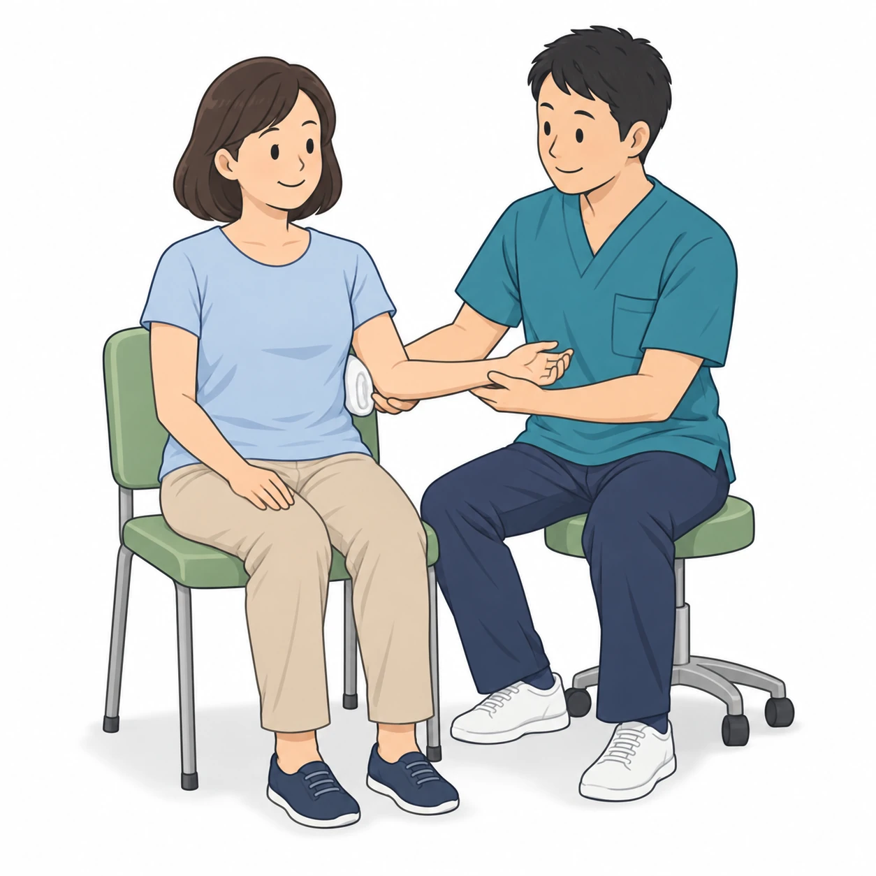 理学療法士が肩の運動を補助しているイラスト